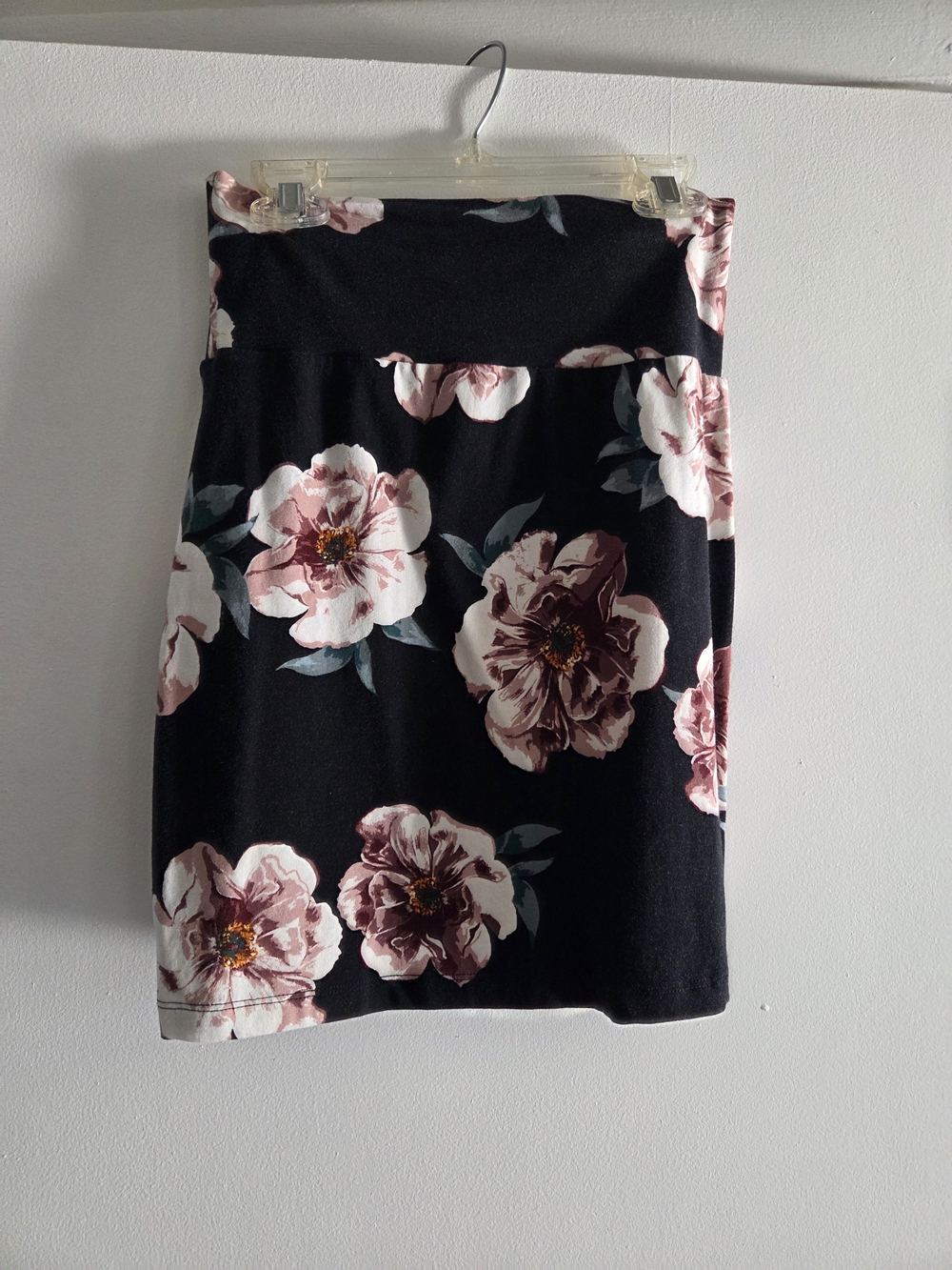 Charlotte Russe Black Short Skirt with Pink Floral Print